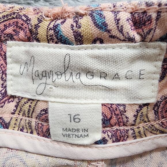 Magnolia Grace Shorts Womens 16 Pink Paisley Stretch Linen Blend Preppy Summer - Picture 3 of 11
